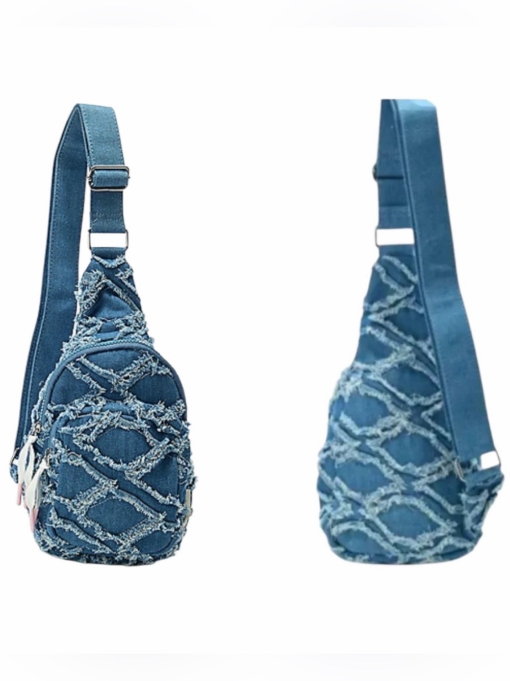 Wildfox Blue Denim Textured Sling Crossbody Bag